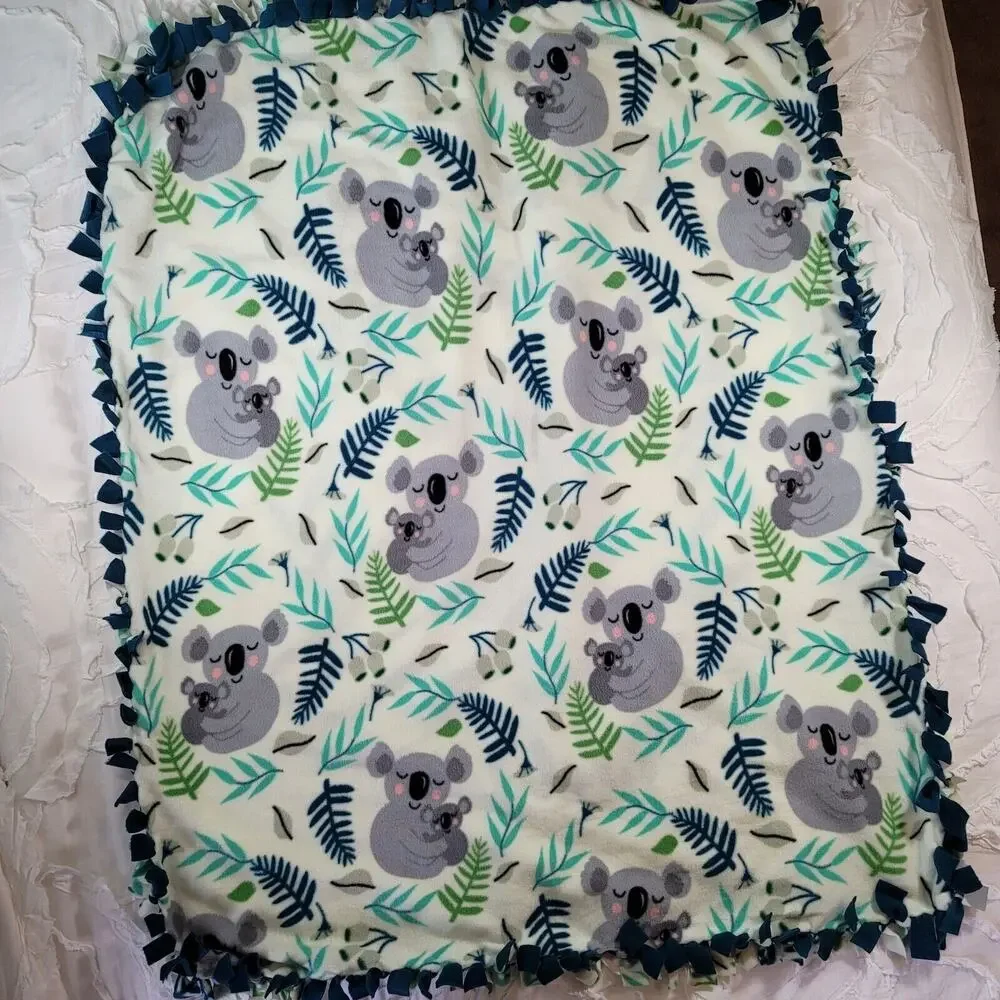 Koala Baby Blanket No Sew Tie Knot Fringe Edge Handmade Oh Baby Wild World